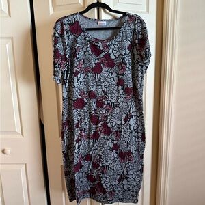 LuLaRoe Gray and maroonFloral Midi Dress XL new
